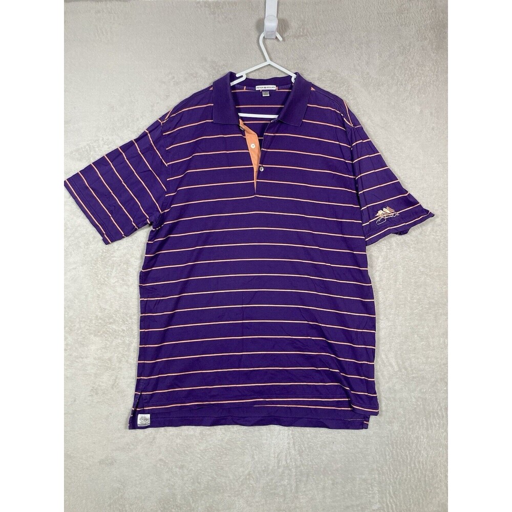 Peter Millar Polo Shirt Mens XL Purple Orange Striped Cotton Stewart Creek Golf